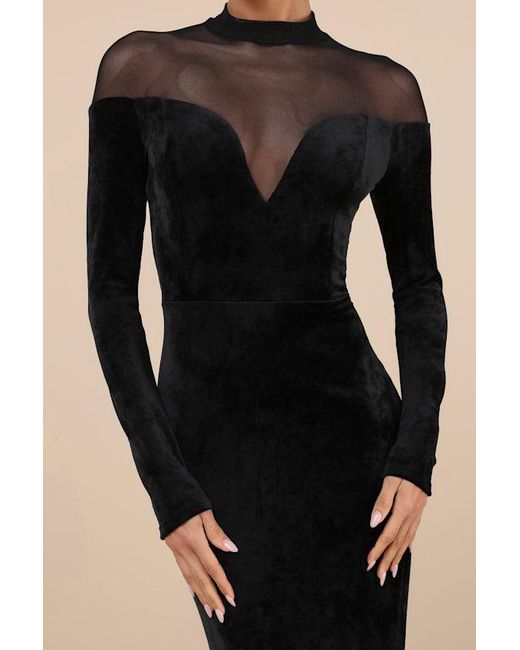Lulus Black Exemplary Allure Velvet Mock Neck Long Sleeve Maxi Dress