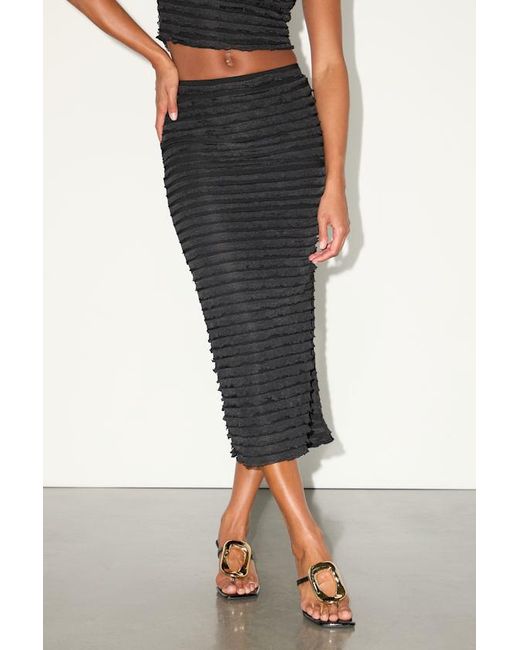Lulus Black Arcelia Ruffled High-Rise Midi Skirt
