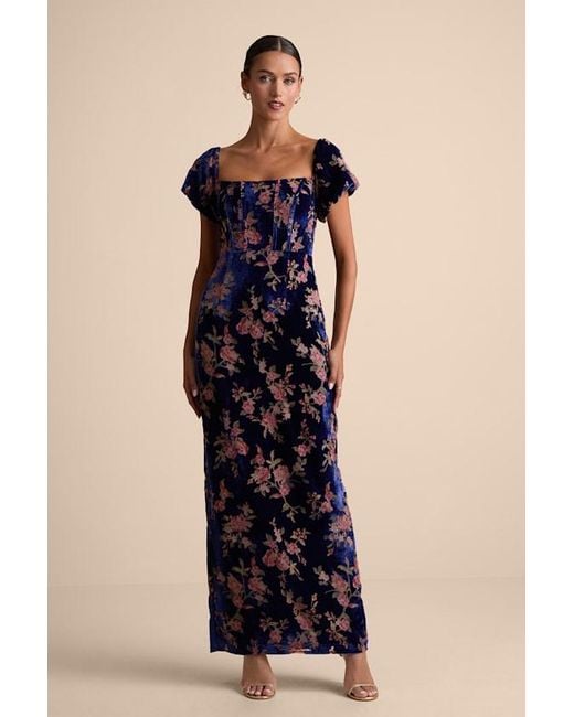 Lulus Blue Confidently Impressive Velvet Off-The-Shoulder Maxi Dress