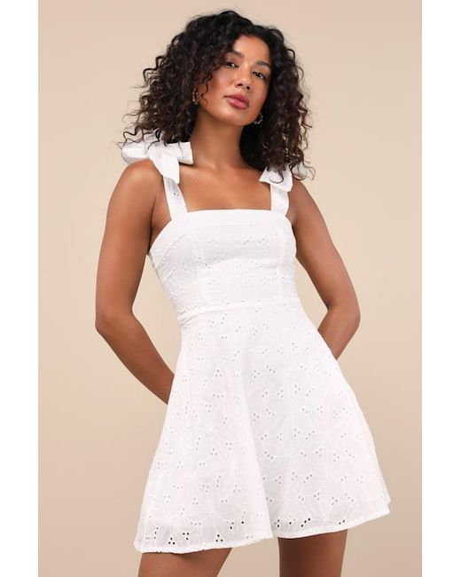 Lulus Natural Sneak A Kiss Floral Embroidered Tie-Strap Mini Dress