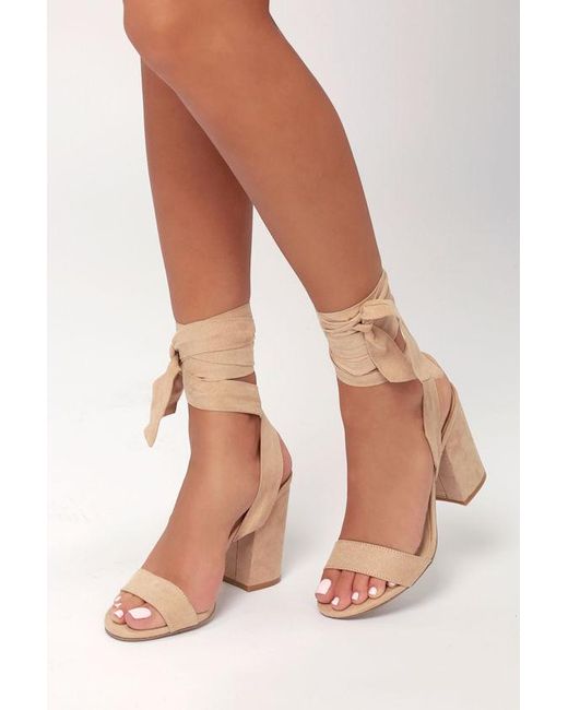 Lulus Natural Alta Light Nude Suede Lace-Up Heels