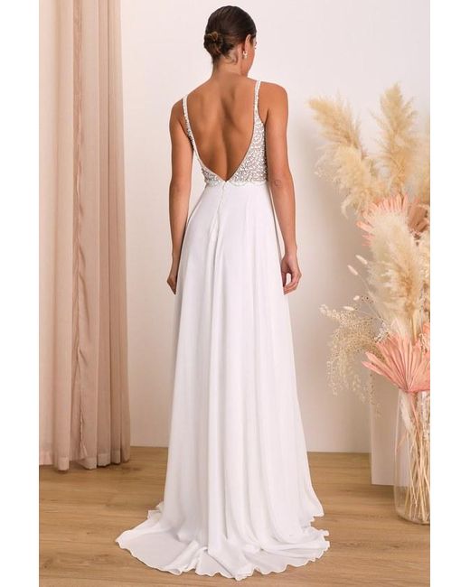 Lulus Natural True Love Beaded Rhinestone Maxi Dress