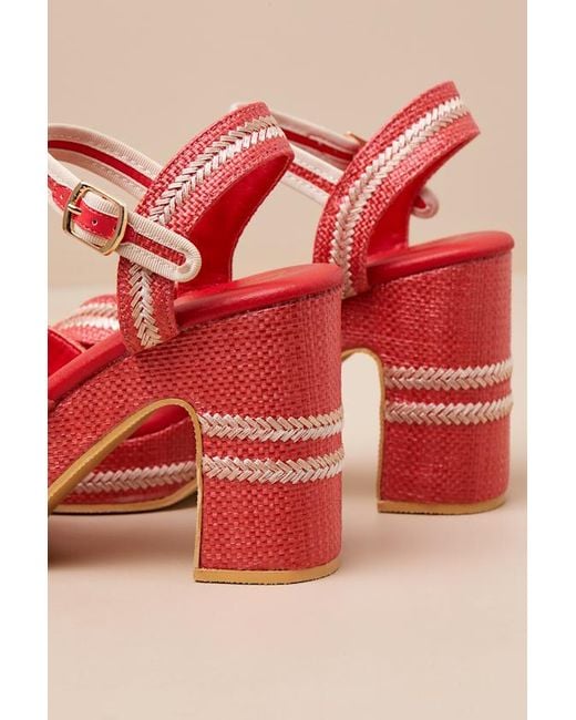 Matisse Orange Adelaide Raffia Embroidered Platform Ankle Strap Sandals