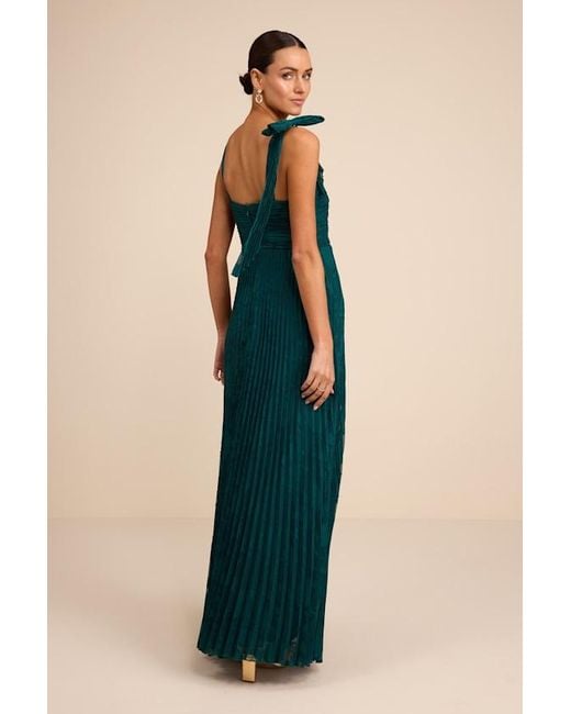 Lulus Blue Nyssa Emerald Floral Burnout Pleated Maxi Dress