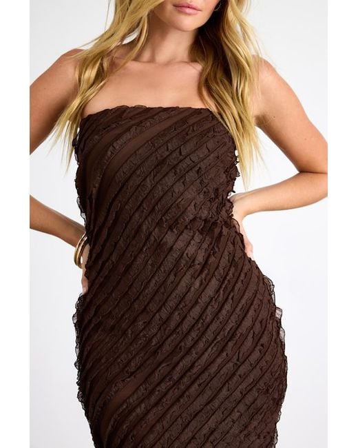 Lulus Brown Faelyn Strapless Ruffled Midi Dress