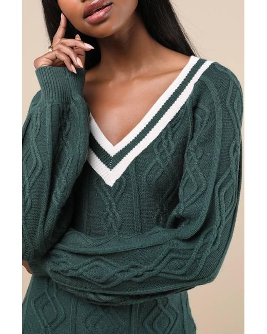 Lulus Green Inviting Poise Cable Knit Sweater Mini Dress