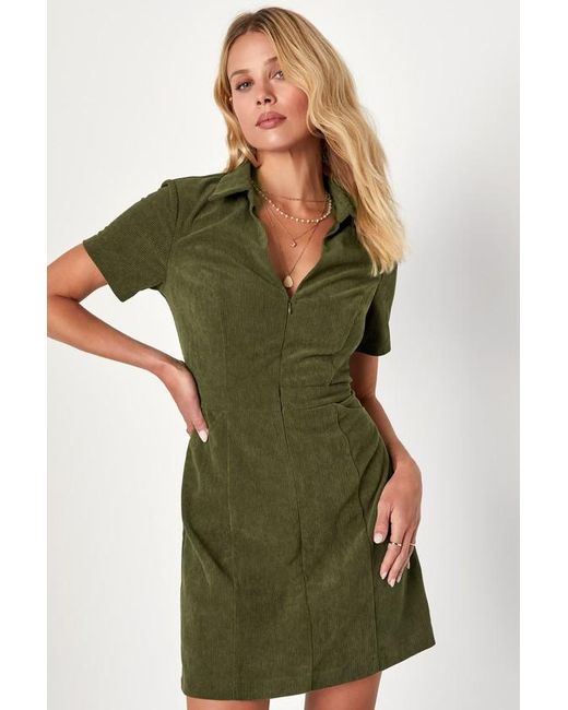 Lulus Green Go-Getter Girl Corduroy Mini Dress With Pockets