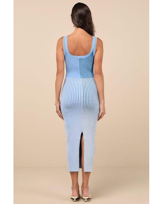 Lulus Blue Radiant Personality Color Block Ribbed Knit Midi Dress