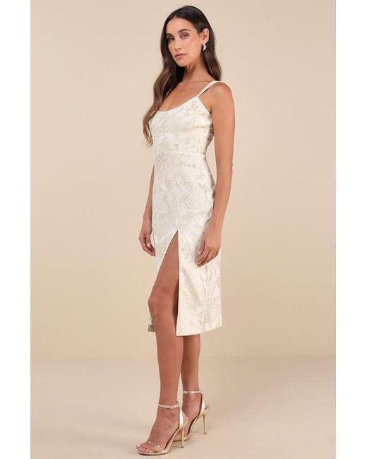 Lulus Natural Immaculate Chicness Floral Brocade Midi Dress