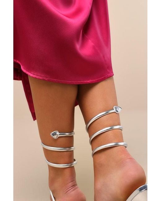 Lulus Red Gerogette Metallic High Heel Ankle Wrap Sandals