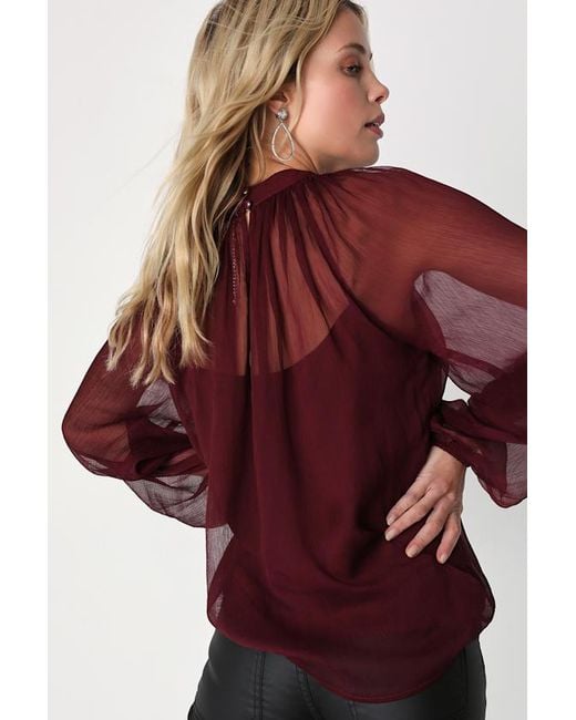 Lulus Red Angelically Airy Balloon Sleeve Top