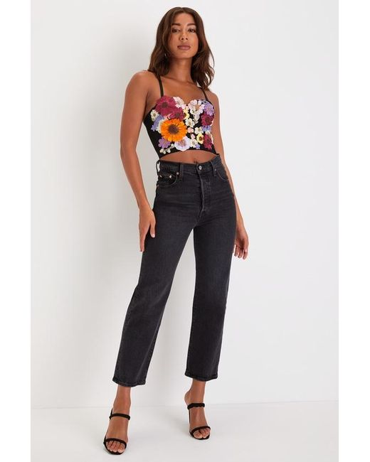 Lulus Flirty Icon 3D Floral Embroidered Bustier Tank Top