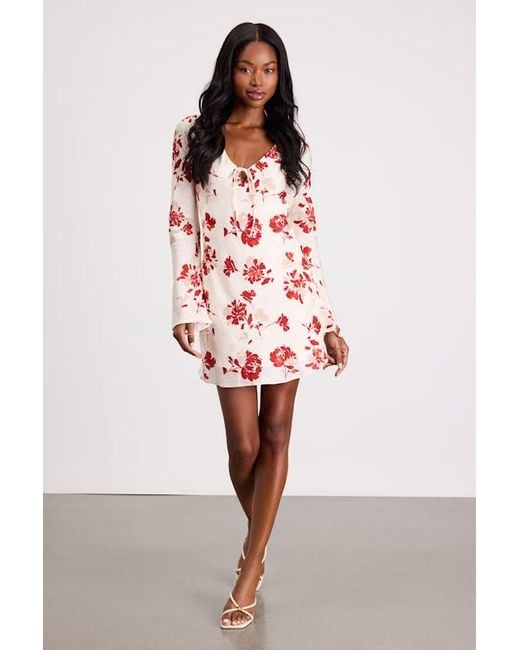 Lulus Red Odalis Floral Bell Sleeve Mini Dress