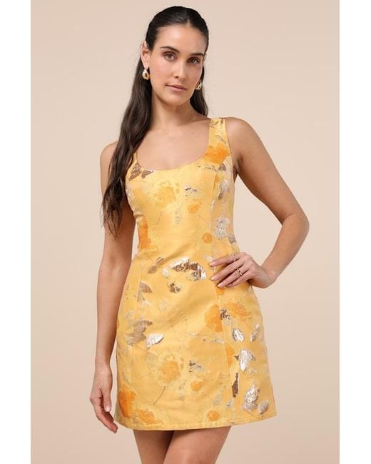 Lulus Yellow Kaloni Jacquard Lurex Sleeveless Mini Dress