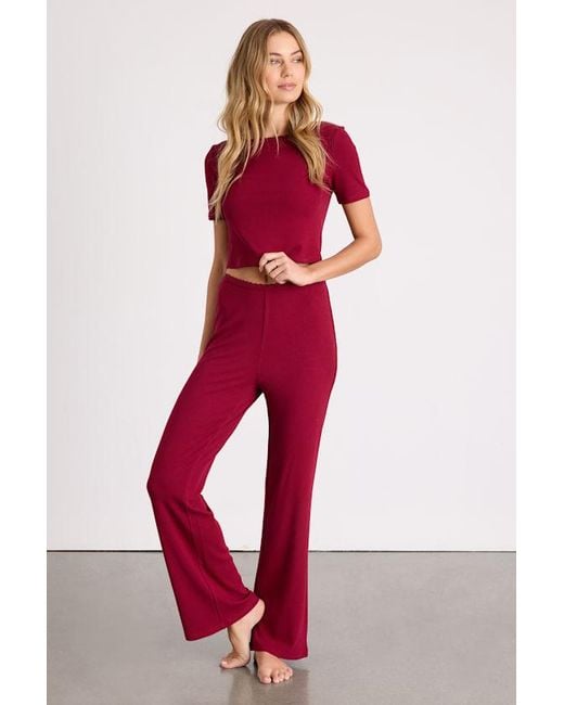 Lulus Red Laudrey Ribbed Knit Short Sleeve Top