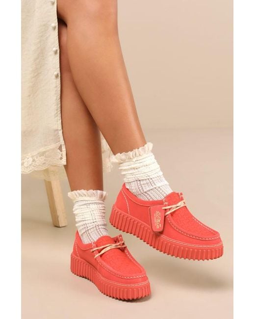 Clarks Pink Torhill Bee Suede Leather Flatform Lace-Up Loafers