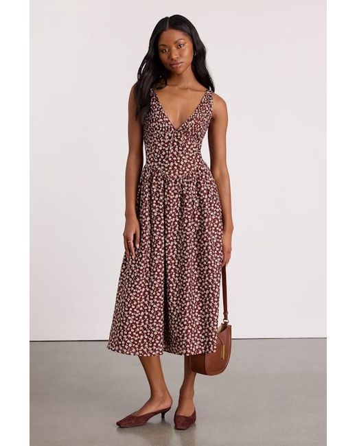 Lulus Brown Janella Floral Basque Waist Midi Dress