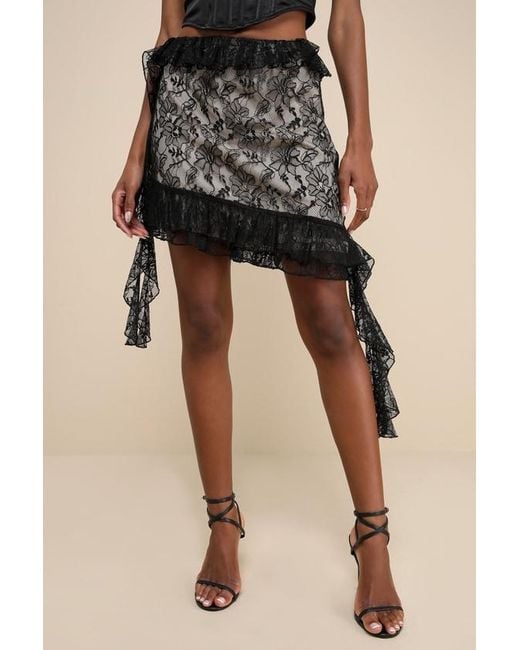 Lulus Natural So Trendsetting Lace Ruffled Tendril Mini Skirt