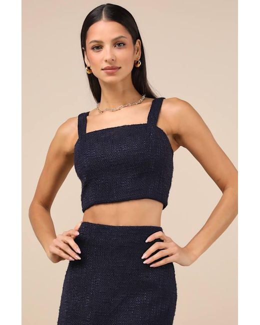 Lulus Blue Elevated Attitude Tweed Sleeveless Two-Piece Skort Romper
