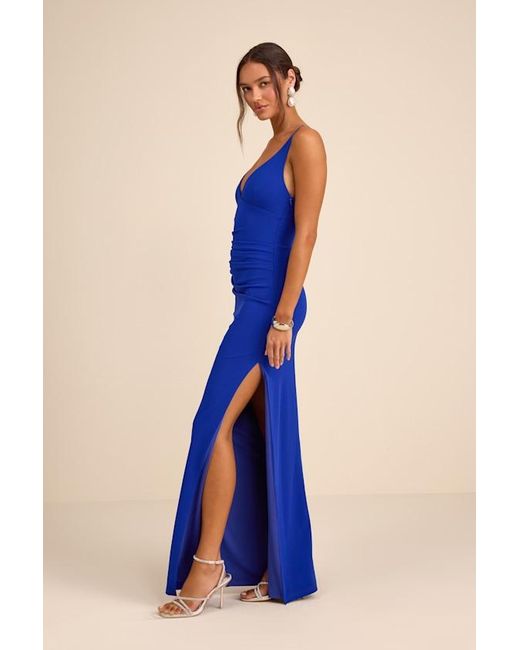 Lulus Blue Leela Ruched Column Maxi Dress