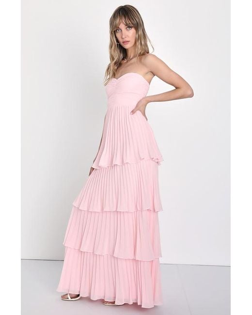 Lulus Pink Seriously Sensational Strapless Tiered Maxi Dress