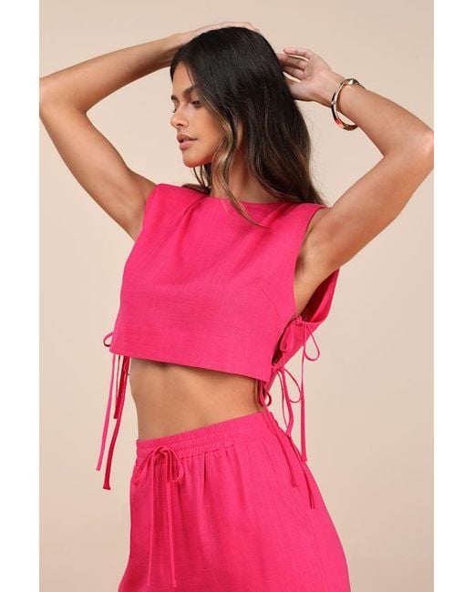 Lulus Pink Irida Tie-Side Sleeveless Crop Top