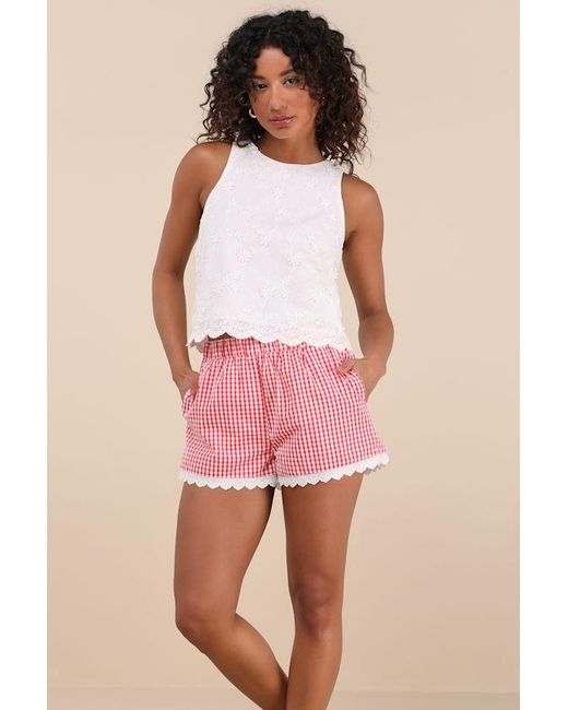 Lulus Pink Marija Gingham Scalloped Shorts