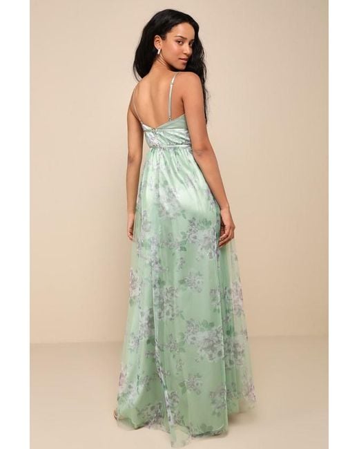 Lulus Green Delightful Invitation Floral Tulle Sleeveless Maxi Dress