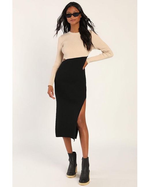 Lulus Brown Cutest Combo Color Block Cutout Sweater Dress