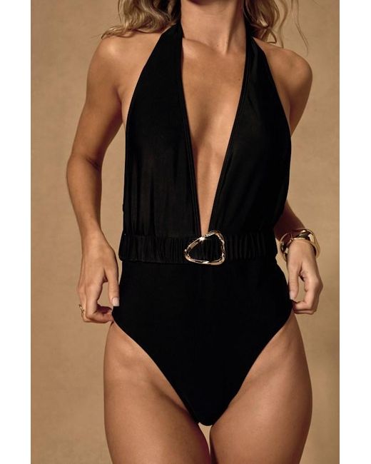 Lulus Black Coastline Halter One-Piece Swimsuit