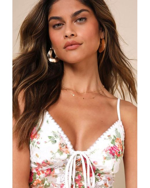 Lulus White Precious Flirt Floral Sheer Lace Cropped Cami Top