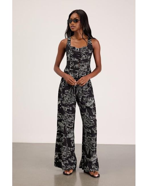 Lulus Black Ravia Print Button-Front Tank Top