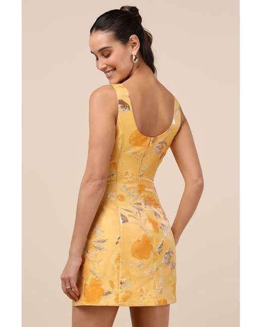 Lulus Yellow Kaloni Jacquard Lurex Sleeveless Mini Dress