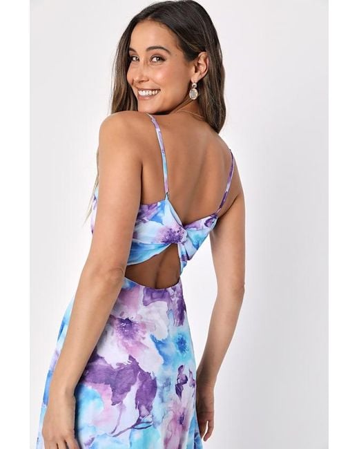 Lulus Blue Radiant Feelings And Floral Chiffon Midi Dress