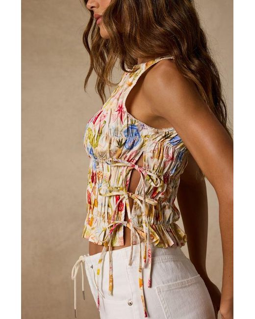 Lush Brown Lolani Multi Print Smocked Tank Top