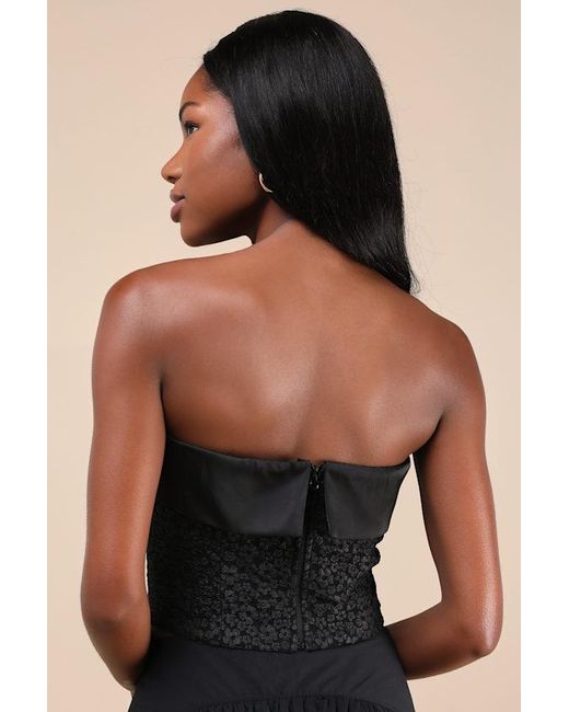Lulus Black Envied Confidence Jacquard Cropped Strapless Top
