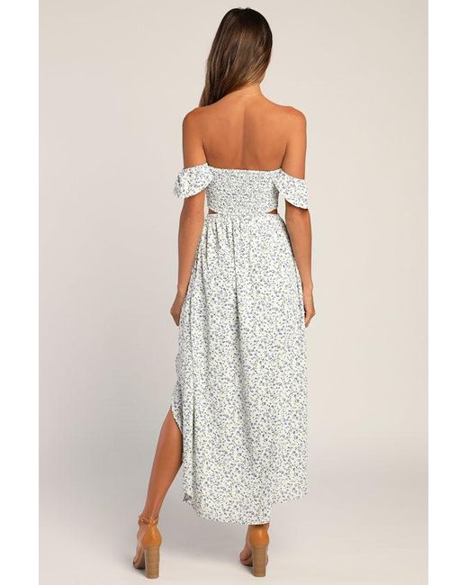 Lulus White Easy On The Eyes Floral Print Off-The-Shoulder Maxi Dress