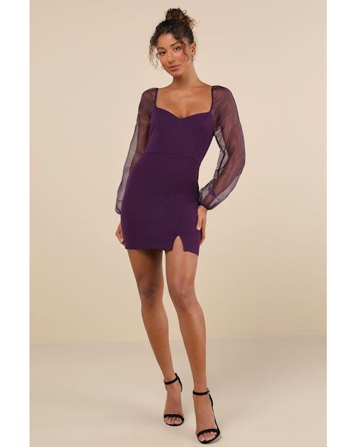 Lulus Purple Sophisticated Aura Long Sleeve Bodycon Mini Dress