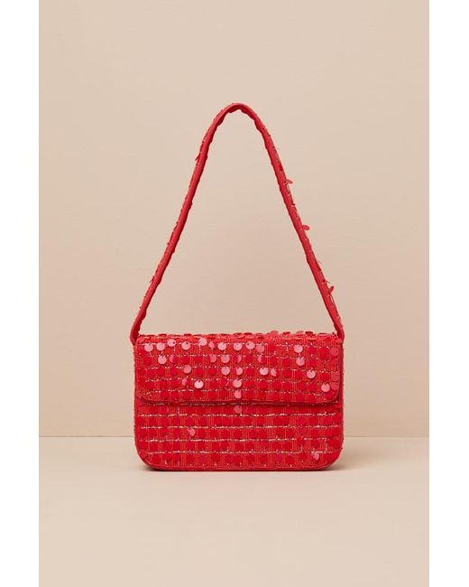 Lulus Red Adeliza Sequin Beaded Shoulder Bag