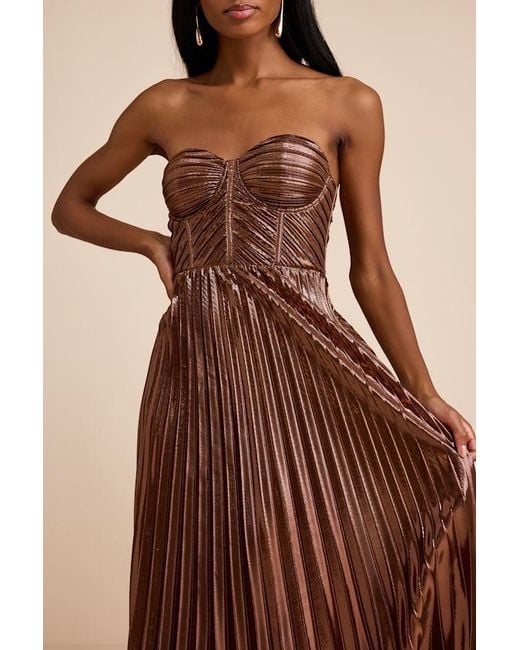 Lulus Natural Shoshone Pleated Lurex Strapless Bustier Maxi Dress