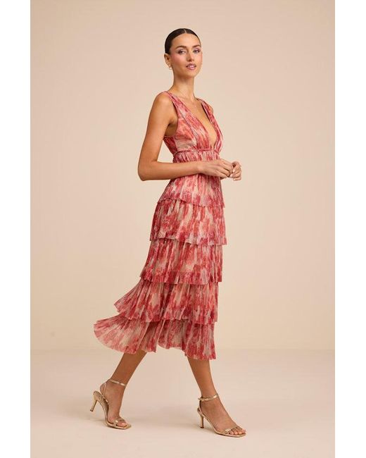 Lulus Valentia Plisse Sleeveless Tiered Midi Dress