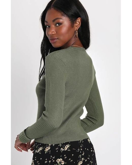 Lulus Basics Green Karlee Ribbed Knit Long Sleeve Sweater Top