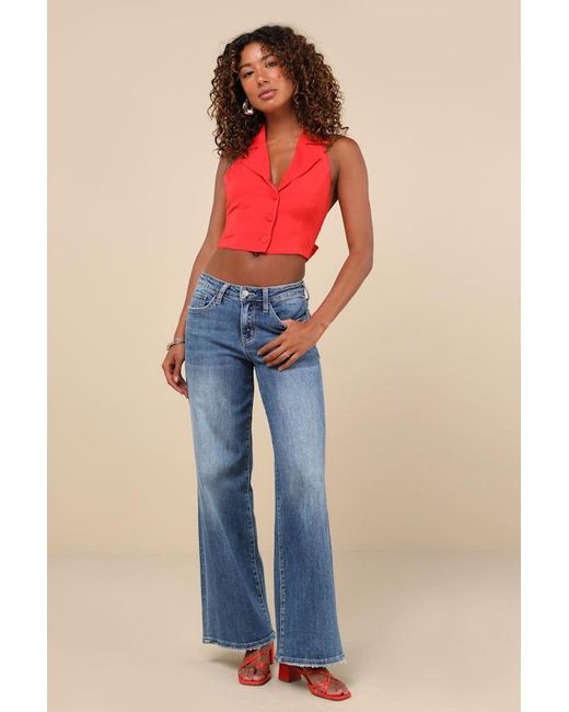 Lulus Dandy Darlin' Collared Button-Front Tie-Back Vest Tank Top