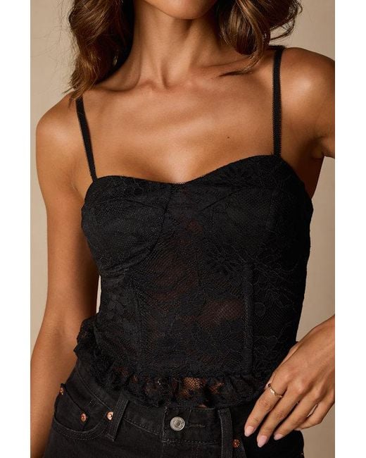 Lulus Black Ada Lace Ruffled Bustier Top