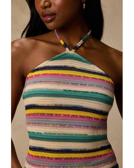 Lulus Natural Thara Multi Striped Crochet Halter Top