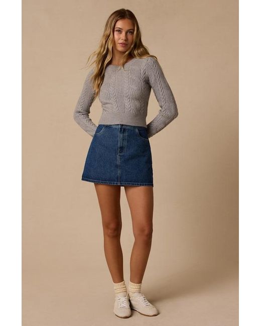 Lulus Blue Cuddly Contentment Cable Knit Cropped Sweater