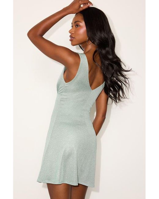 Lulus Gray Adaline Mint Lurex Sleeveless Mini Dress