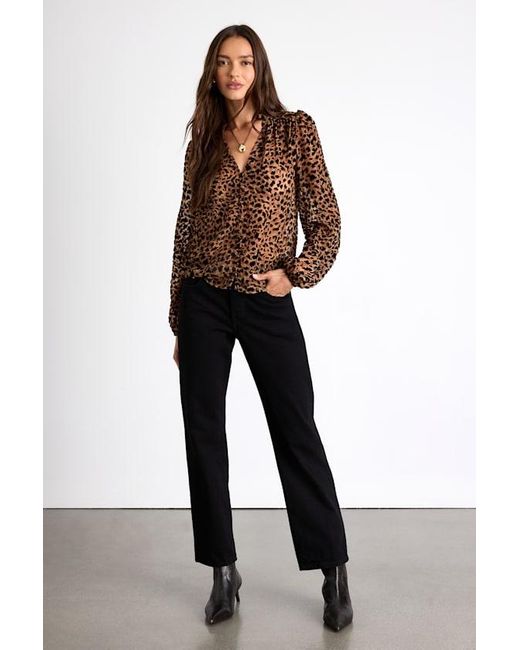 Lulus Brown Harielle Leopard Print Burnout Velvet Long Sleeve Blouse