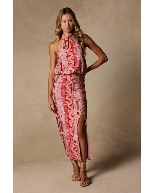 Lulus Red Lindley Multi Boho Print Halter Top