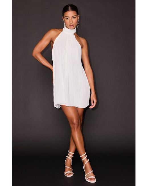 Lulus White Gretchen Pleated Halter Backless Mini Dress
